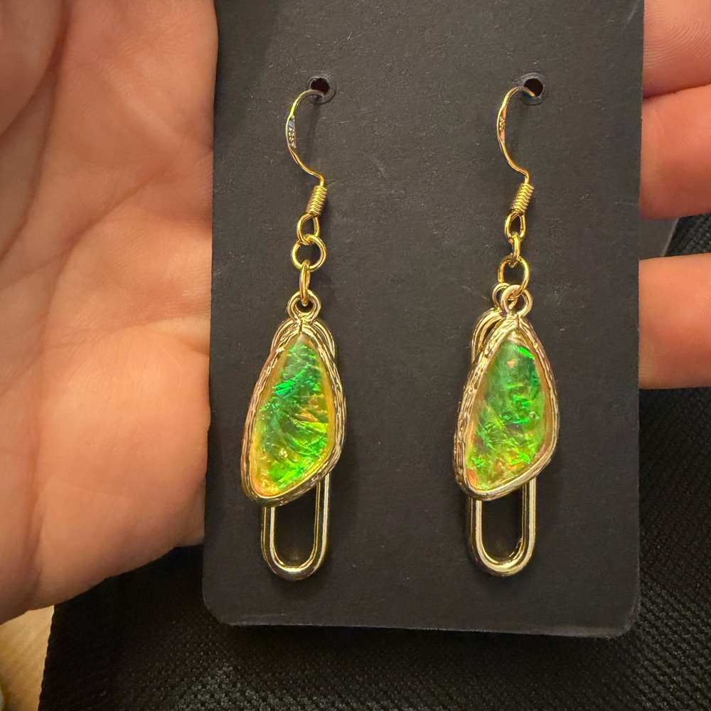 Elegant Gold and Green Dangle Earrings